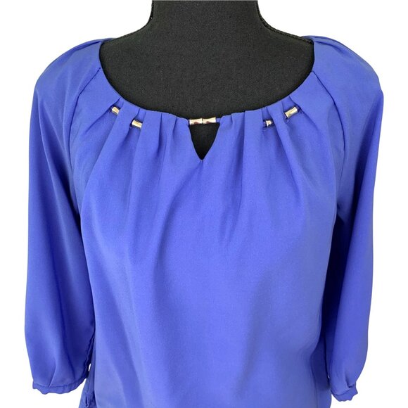 Cornflower Blue Top Three Quarter Sleeve - Picture 2 of 8